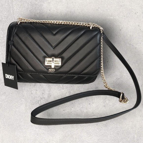 DKNY Black Quilted Veronica Shoulder Bag with Turn Lock - NWT - Picture 4 of 6